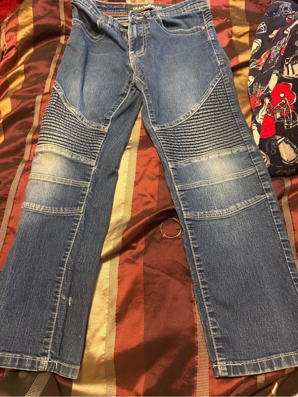 Kids Blue Ribbed Knee Moto Jeans